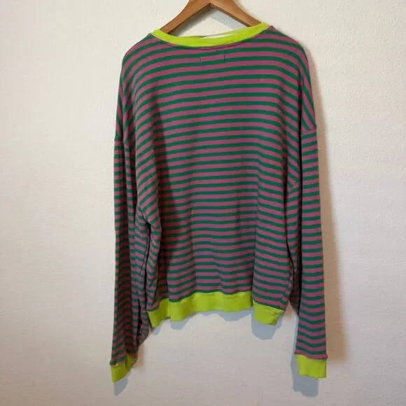 Free People Classic Striped Oversized Crewneck Sweatshirt Women's Medium - Picture 4 of 6